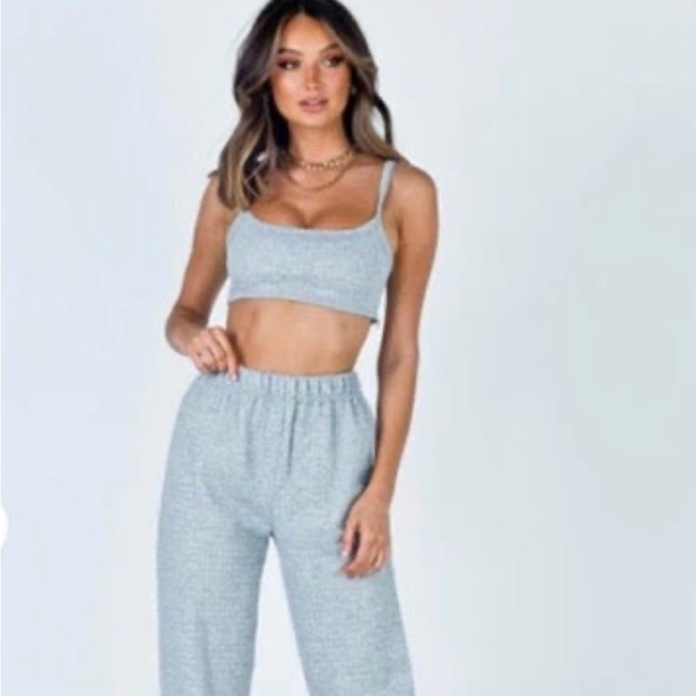 Princess Polly Light Gray Ribbed Crop Tank Top